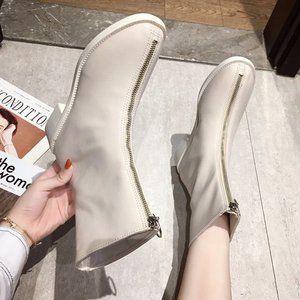 New Front Zipper Round Toe Chunky Heel All-match Mid-Cut Martin Boots